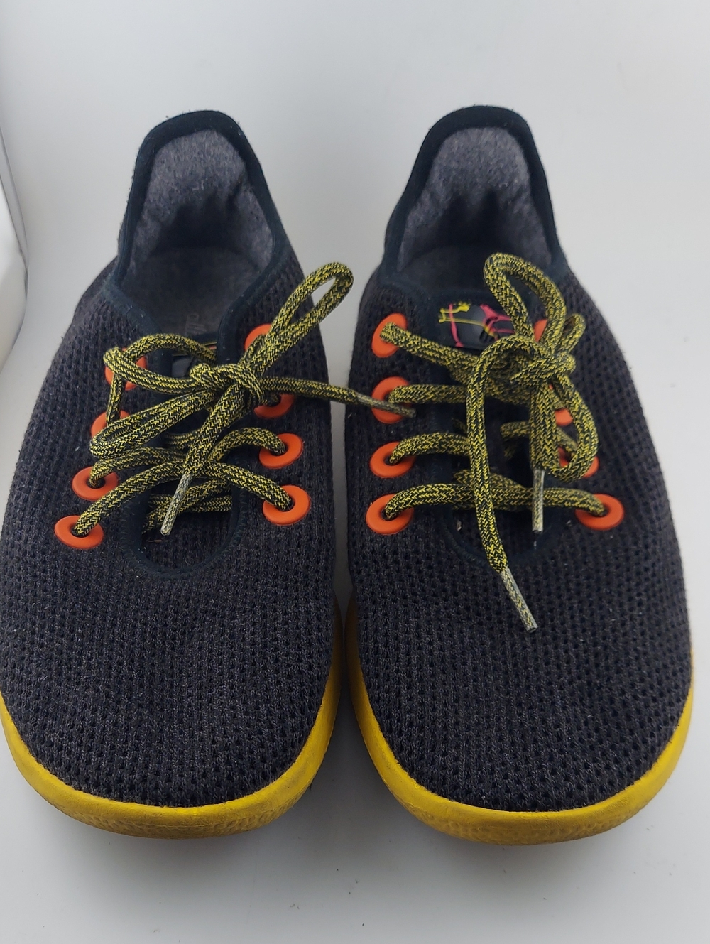 allbirds Womans  Black Sneakers with Yellow Soles and Orange Eyelets Size 9-9.5